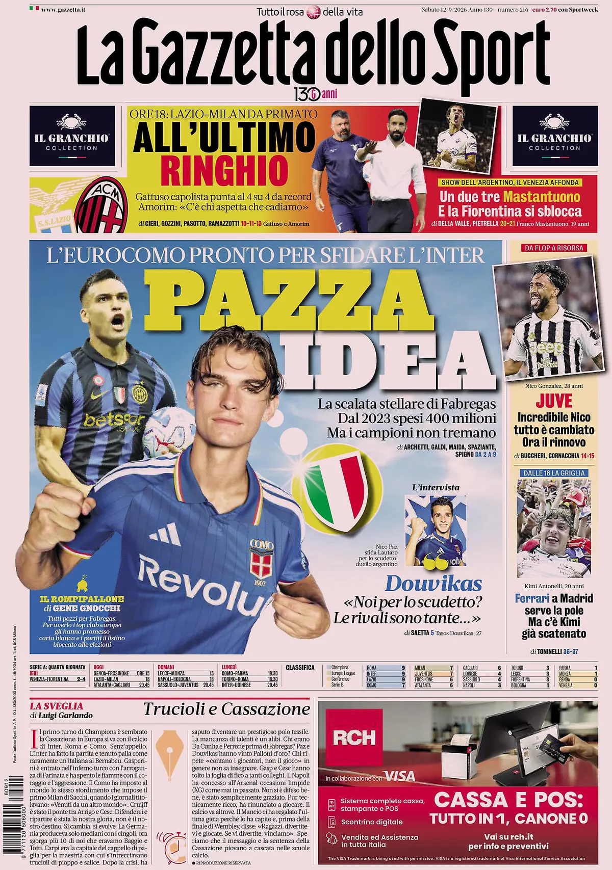 Le prime pagine dei quotidiani sportivi in edicola oggi