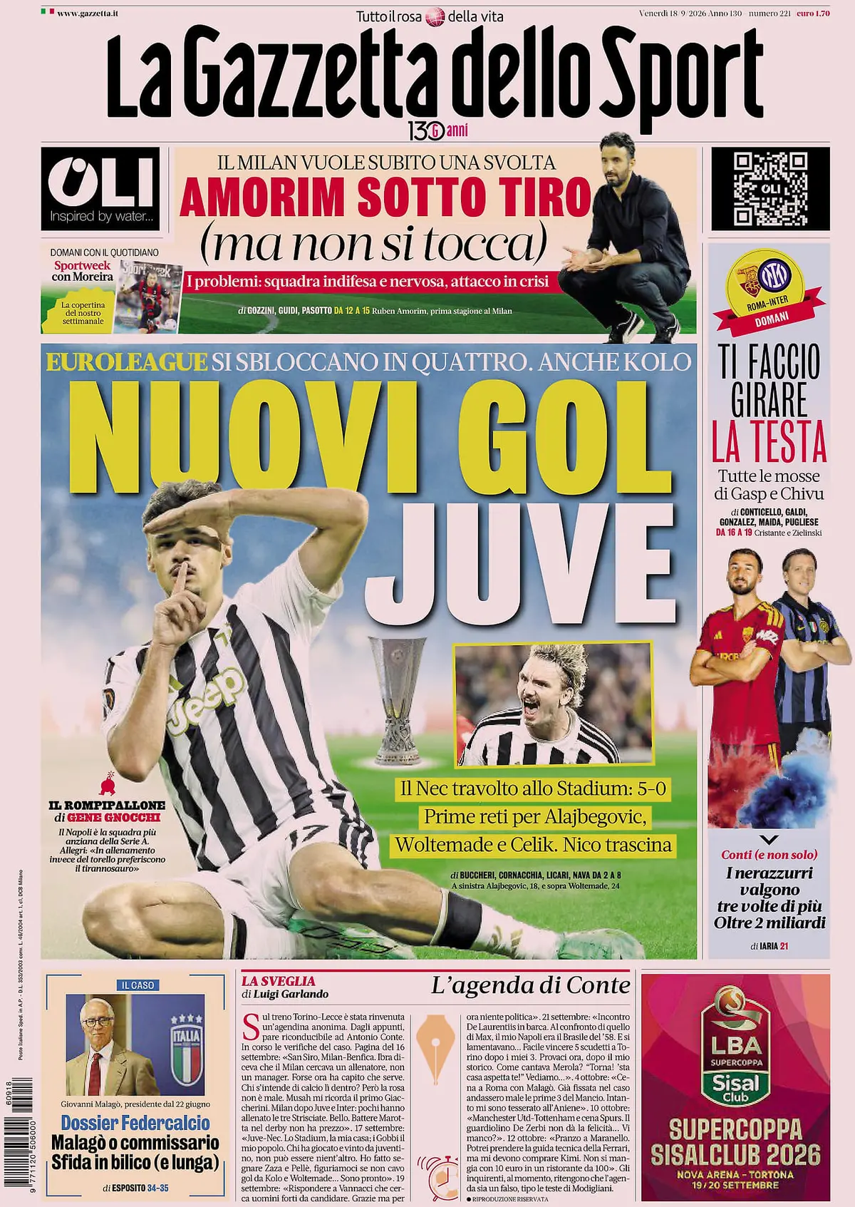 Le prime pagine dei quotidiani sportivi: “Nuovi gol Juve”
