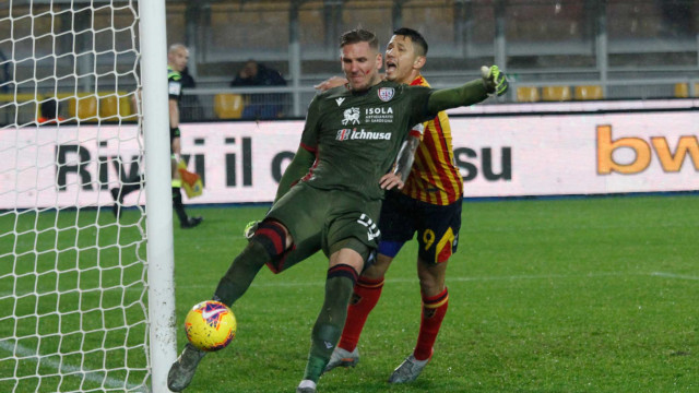 LECCE CAMPIONATO 2019-2020 OLSEN DOPO IL RIGORE MICHEL CAPUTO/SILPRESS