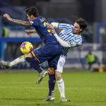 FERRARA - ITALY, 04-11-19 — FOTO DI SILPRESS / CASTALDI — 4° di COPPA ITALIA 2019-2020 — STADIO PAOLO MAZZA — SPAL VS LECCE — NELLA FOTO: SIMONE LO FASO (LECCE) E MARKO JANKOVIC (SPAL)