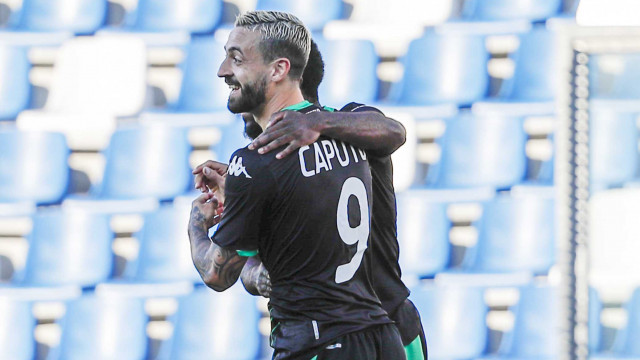 REGGIO EMILIA - ITALY, 04-07-20—FOTO DI CASTALDI / SILPRESS , MAPEI STADIUM - SASSUOLO VS LECCE, NELLA FOTO: GOAL FRANCESCO CAPUTO (SASSUOLO)