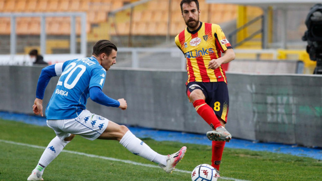 LECCE STAGIONE 2020-2021 LECCE-EMPOLI 24/01/2021 MANCOSU PASSAGGIO MICHEL CAPUTO/SILPRESS