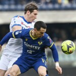 Db Verona 21/01/2023 - campionato di calcio serie A / Hellas Verona-Lecce / foto Daniele Buffa/Image Sport
nella foto: Kevin Lasagna-Federico Baschirotto