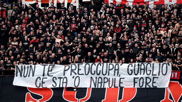 Cm Milano 23/04/2023 - campionato di calcio serie A / Milan-Lecce / foto Cristiano Mazzi/Image Sport
nella foto: striscione tifosi Milan