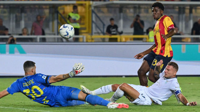 Ci Lecce 20/08/2023 - campionato di calcio serie A / Lecce-Lazio / foto Carmelo Imbesi/Image Sport
nella foto: Ciro Immobile-Wladimiro Falcone