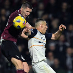 Ci Salerno 16/03/2024 - campionato di calcio serie A / Salernitana-Lecce / foto Carmelo Imbesi/Image Sport
nella foto: Lorenzo Pirola-Nikola Krstovic